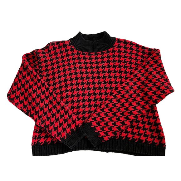 OnCall Houndstooth Mock Neck Sweater | Red & Black Vintage - Picture 4 of 8